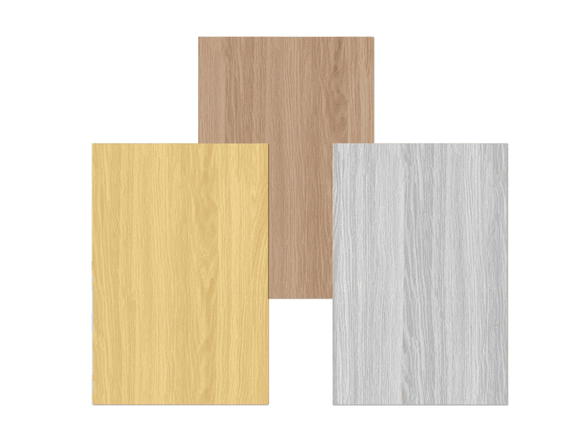 An engineer examining a cross-section of wood-look rubber flooring, showing the distinct layers.